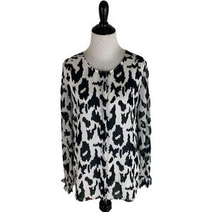 Gibson & Latimer Women's S Small Pop Over Blouse Button Down Animal Print Sheer